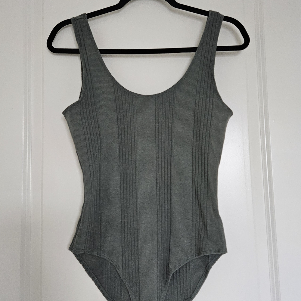 Gray Ribbed Bodysuit